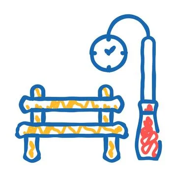 Park bench and clock for date icon doodle illustration Stock Illustration
