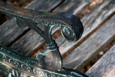 Park bench armrest 스톡 사진