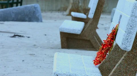 Park Bench at Beach During The Winter Stock Footage 45368990