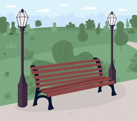 Park bench flat color vector illustration Ilustração Stock