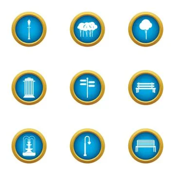 Park bench icons set, flat style Ilustración de archivo