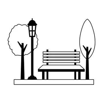 Park bench lamp post Ilustração Stock