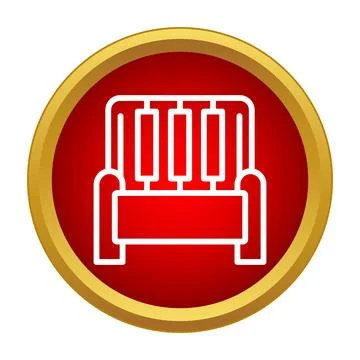 Park bench simple outline icon in red circle Illustrazione stock