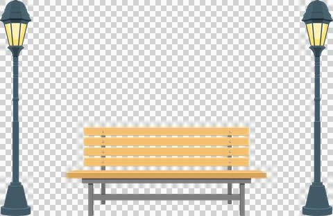 A park bench sits illuminated between two vintage streetlights against a st.. Illustrazione stock