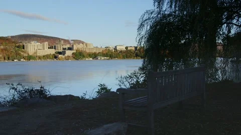 Park Bench with View of West Point Stock Footage 241277657