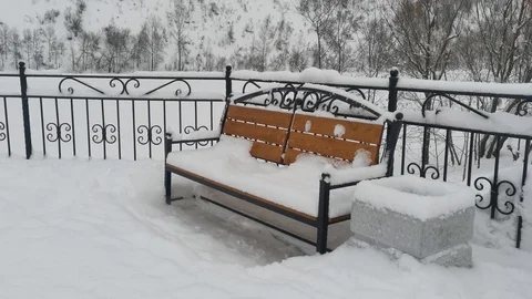 Park bench in winter  Stock Footage 124405904