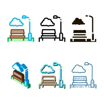Park with benches icon vector outline diversity Stock Illustration