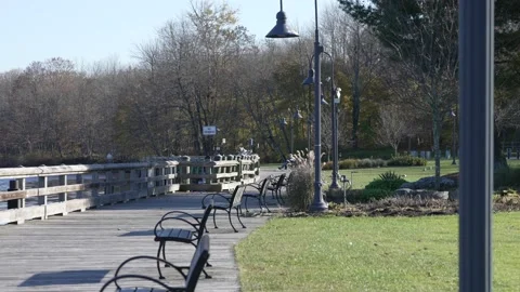 Park Benches in a line, 4k Stock Footage 164970566