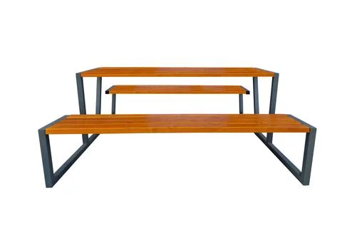 Park benchs and table isolated on white background Stock Photos