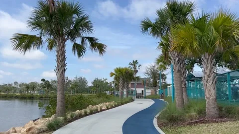 Park bike path along Halifax river, Daytona beach, FL Stock Footage 237127785