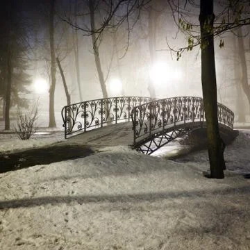Park bridge in winter Stock-Fotos