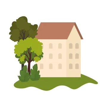 Park with building with triangular roof in the middle of it Ilustración de archivo