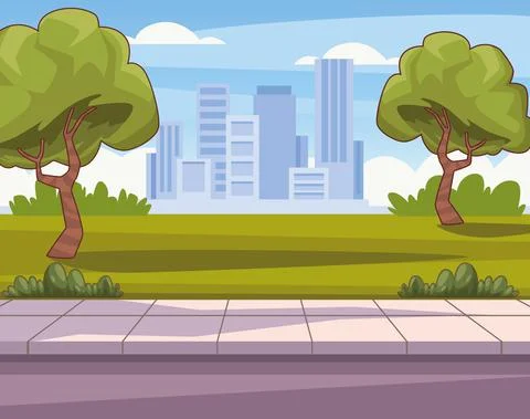 Park with buildings Ilustración de archivo