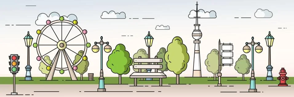 Park in the city concept vector flat style  illustration Illustrazione stock