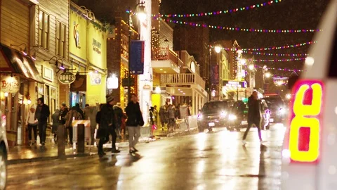 Park City Utah Winter Night Snow Falling Stock Footage 100544341
