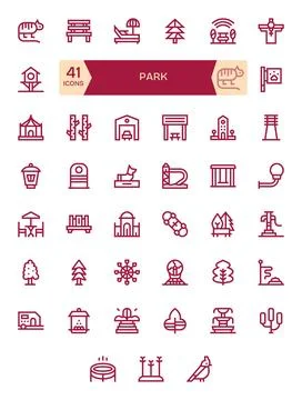 Park Complete Vector Package with 41 128x128 Bold Line Grid Fitted Icons Illustrazione stock