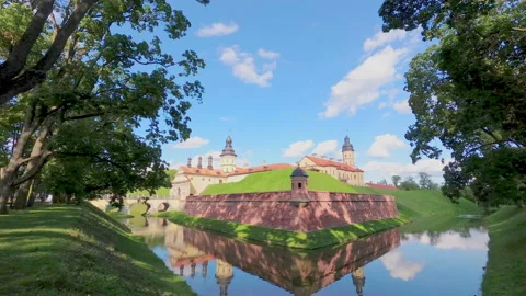 Park complex and castle in the town of Nesvizh. Belarus.The camcorder rotates fr Stock Footage 114417234