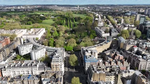 Park Crescent with Regents park in background London Panning drone aerial Vídeos de archivo 307175908