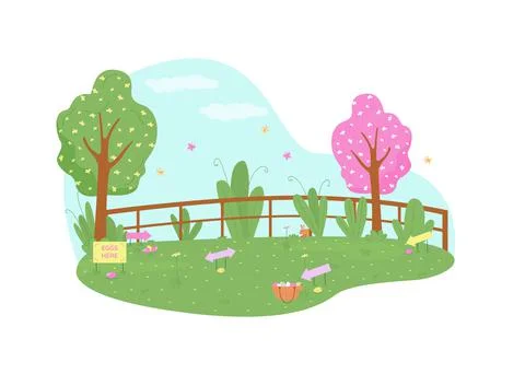 Park for easter egg hunt 2D vector web banner, poster Stock Illustration