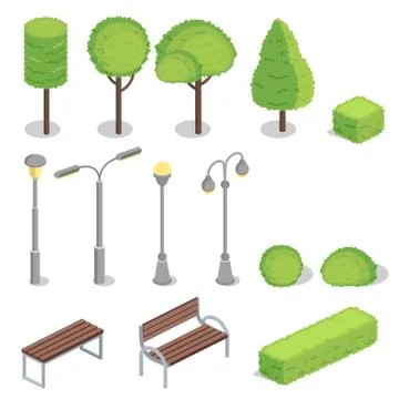 Park elements 3D isometric illustration Ilustración de archivo