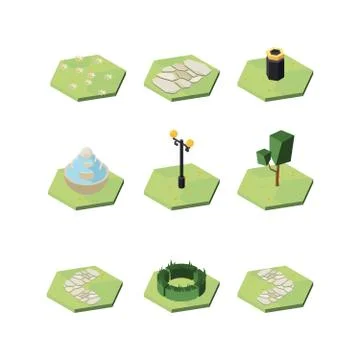 Park exterior design elements isometric 3D vector illustrations set イラスト素材
