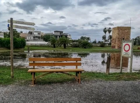Park flooded by the flood of the Ana river Stock Photos
