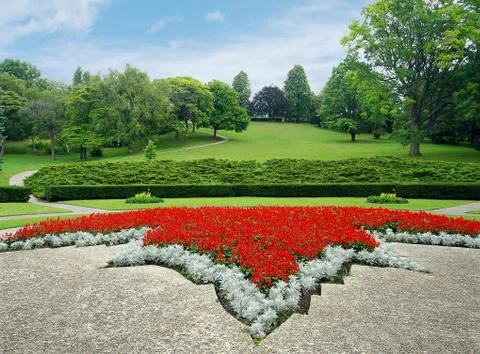 Park with flowerbed Stock Photos