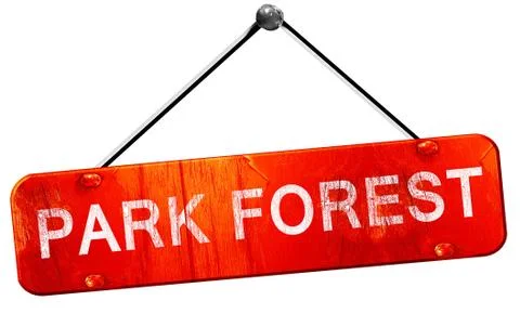 Park forest, 3D rendering, a red hanging sign Ilustración de archivo