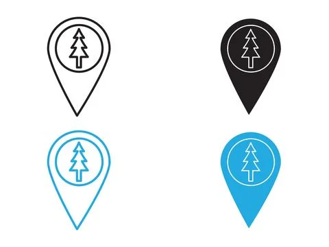 Park, forest location map icon black and white vector outline sign Ilustração Stock