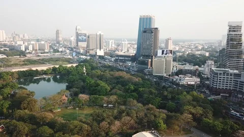 Park full of trees and big city Skyline Bangkok Stock Footage 85957763