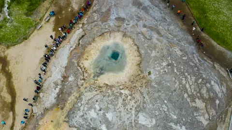 Park of Geiser Strokkur in Iceland. Stock Footage 248449592