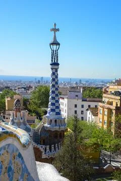 Park Gell located on Carmel Hill, in Barcelona. Vibrantly colored tiles Photos