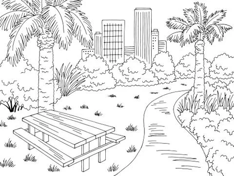 Park graphic black white table landscape sketch illustration vector  Stock Illustration