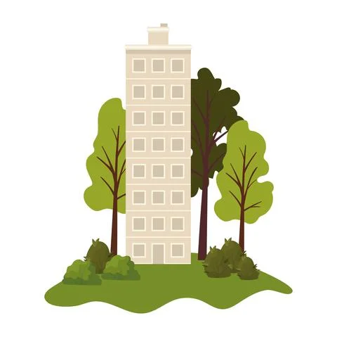Park with gray building in the middle of it Ilustración de archivo