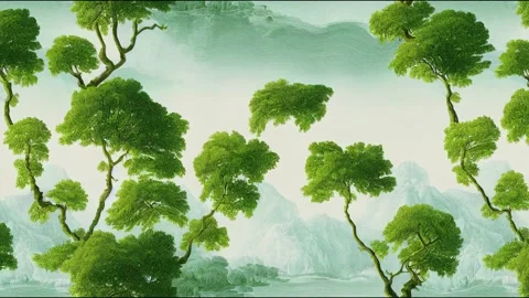 Park green trees, sea waves, arch, peacock seamless animation Stock Footage 220126104
