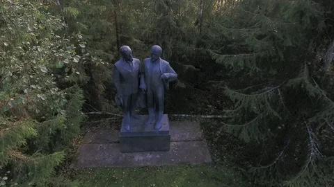 Park "Grutas", Lithuania.  Collection of monuments built during the Soviet era Stock Footage 97529755