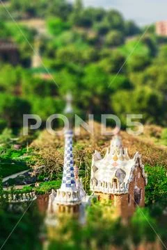 Park Guell by architect Antoni Gaudi in Barcelona Stock Photos