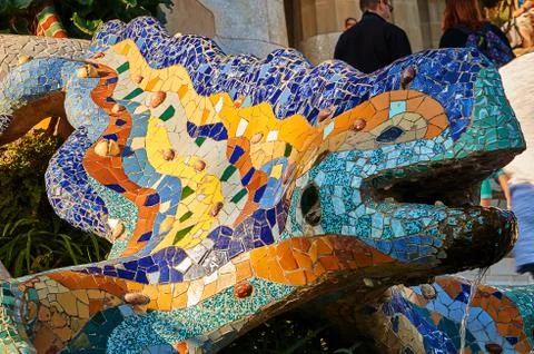 Park Guell Dragon Statue 스톡 사진