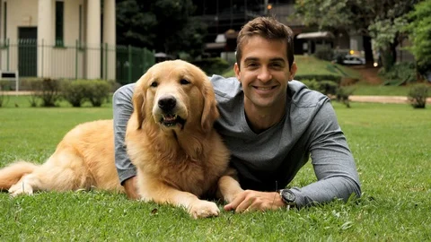 Park guy and dog Stock Footage 93979994