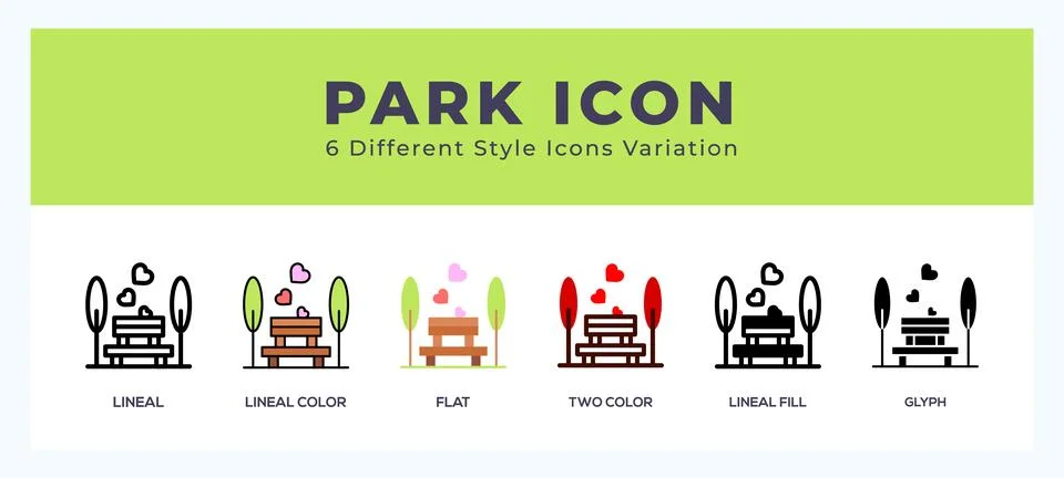 Park icon set with different styles. Icons designed in filled. outline. fla.. Ilustración de archivo