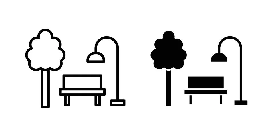 Park icon silhouette vector set. thin line pack イラスト素材