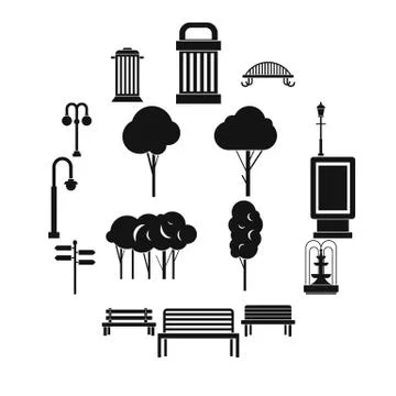 Park icons set, simple ctyle Stock Illustration