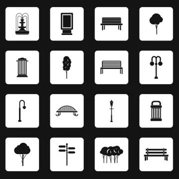 Park icons set, simple style Stock Illustration