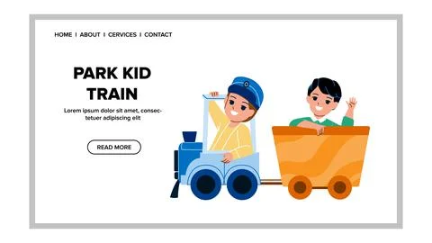 Park Kid Train Riding Boys Togetherness Vector Stock Illustration