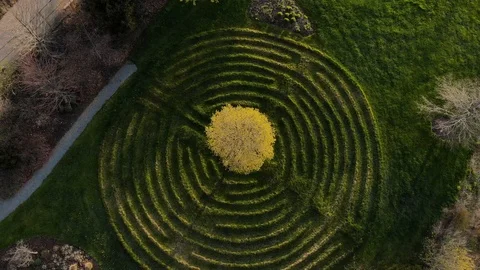 Park &amp; Labyrinth Aerial in Springtime Stock Footage 123454899