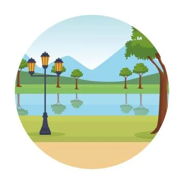 Park landscape round icon Stock Illustration
