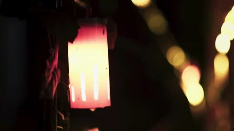 Park Lantern Lights Glowing at Night Stock Footage 345551238