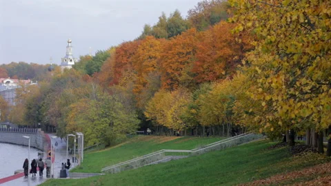 A park with a large building in the background Stock Footage 318872844