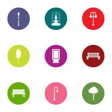 Park lighting icons set, flat style Ilustración de archivo