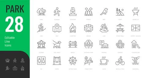 Park Line Editable Icons set. Stock Illustration